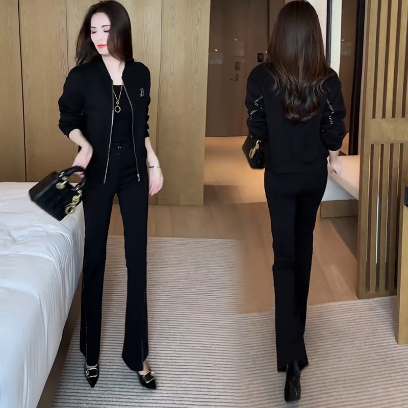 Black Round-Neck Baseball Casual Long-Sleeve Jacket for Women, 2026 Spring and Autumn New Style, Loose Fit, Slimming, Zip-Up Cardigan Jacket, Trendy