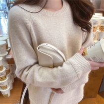 Round neckline headcoat Feminists for women autumn Winter Lazy Loose Inner lap Clothing Reduced age Soft glutinous plush beating bottom needling cardiovert asdf