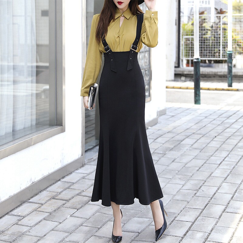 Autumn Winter Half Dress Slim Fit Baby Bag Nepotism Half Body Dress Woman Tail Skirt Black Medium Long Version High Waist Cuddling Bag Skirt Asdf