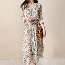 Elegant Cognitive Shatters Dress Dress Woman Spring Summer Advanced Sensation V collar collection waist display slim and medium long snowspun skirt A