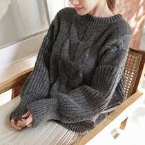 Lazy style sweater womens pullover New wear loose thick wool Korean autumn and winter thick knitted top retro tide
