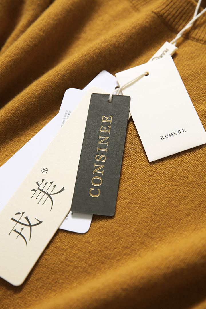 戎 美 【ZZ0711791】 Áo sơ mi kẻ sọc màu vàng thời trang mỏng manh Áo thun cổ tròn tinh khiết cashmere áo len nữ form rộng