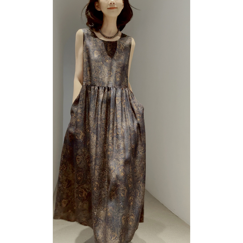 Night-Blooming Jasmine【Intangible Cultural Heritage Xiangyun Silk_100% Mulberry Silk/Flower Pattern/Jacquard+Printing】26 Summer~Slim-Fit Dress
