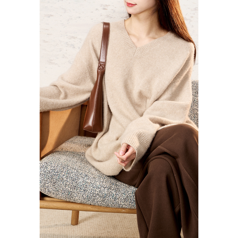 【Zz0811005】Exclusive Cloud-Like Silk Cashmere Fashionable Rolled-Edge Short-Sleeve Knit Lazy Oversized Sweater