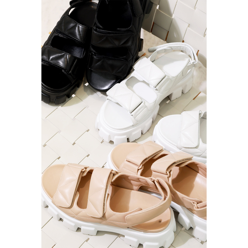 [Sheepskin Diamond Pattern/Thick Sole Height Increase/Soft Sole Anti-Slip] Lazy Velcro Beach Sandals