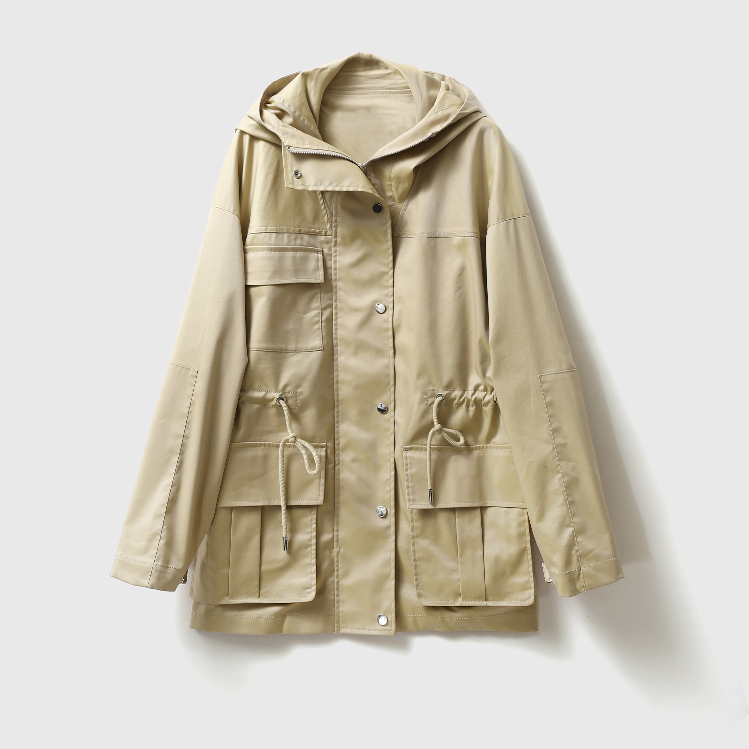 Rongmei (FY0311398) spring and summer Japanese long-staple cotton ~ casual hooded drawstring shoulder drop short windbreaker