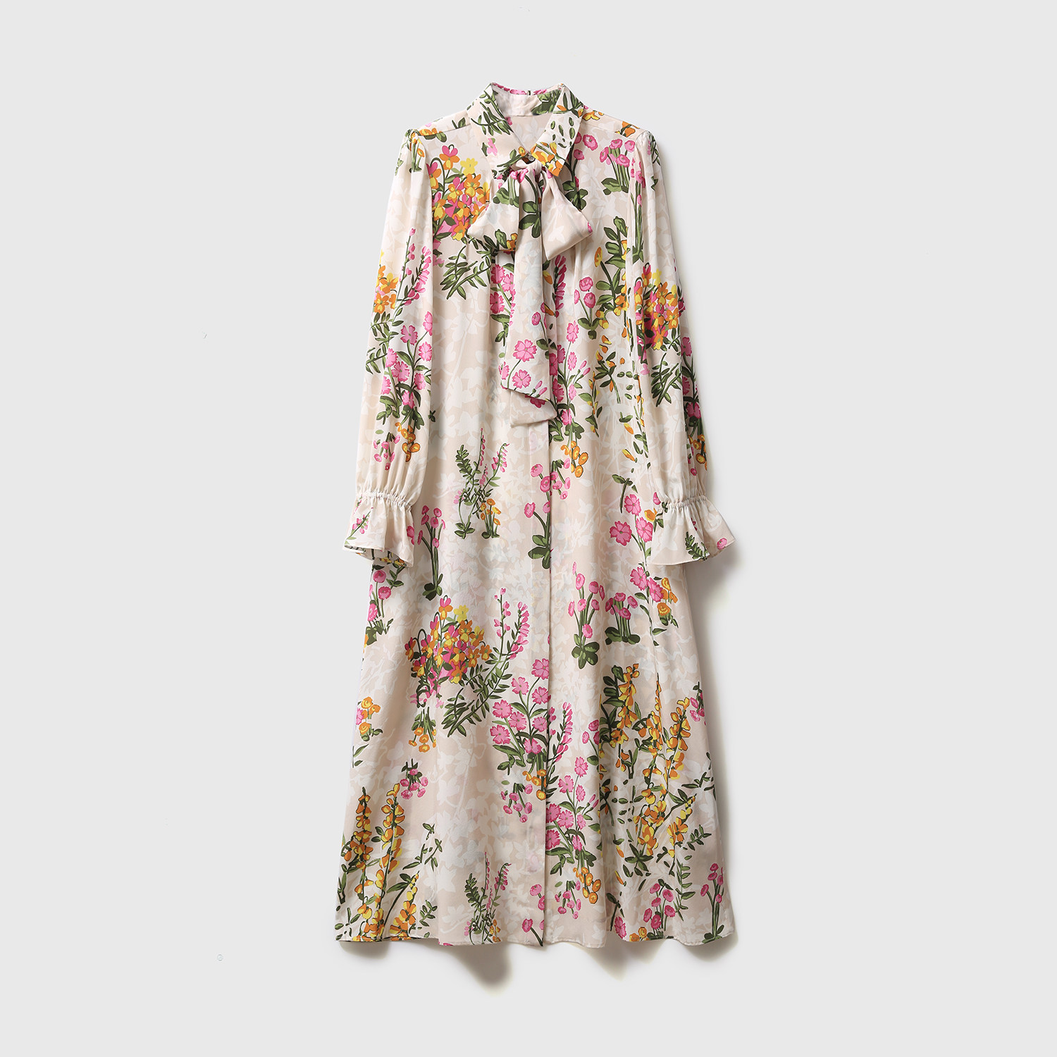 Spring/Summer 22 (Double cabinet quality, same style as Big M) elegant 6A silk-print shirt-style pleated skirt