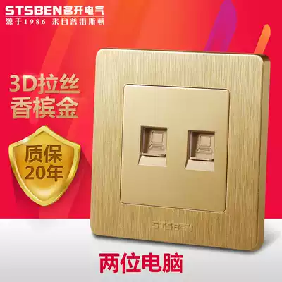 Type 86 wall concealed double-port information network panel champagne gold two-digit network route socket two computer sockets