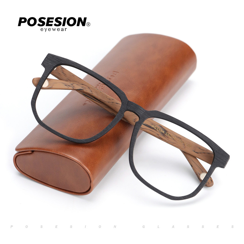 Handmade Wood Grain Large Frame Glasses Frame, Black Frame, Wide Face, Square Wooden Glasses Frame, Slimming, Large Face, Nearsighted, Unisex