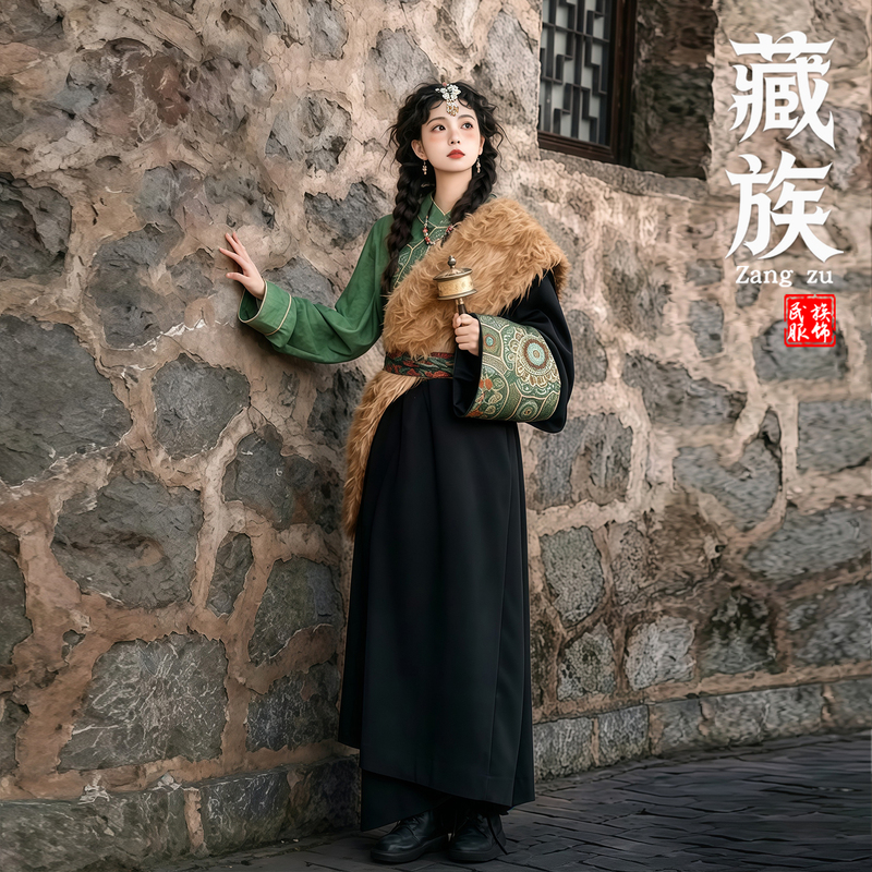 Tibetan Clothing for Women, Green Tibetan Robe, New Ethnic Minority Clothing, Tibetan Photography, Travel Photography, Photo Shoot, Dance Performance Clothing