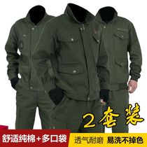 Cotton anti-hot and thick work clothes set mens autumn and winter thickened welders