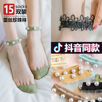 Pearl Socks Children Spring Autumn Thin lace floral lace net red light mouth Short Sox accessories Lefort shoes Crystal Summer Ins