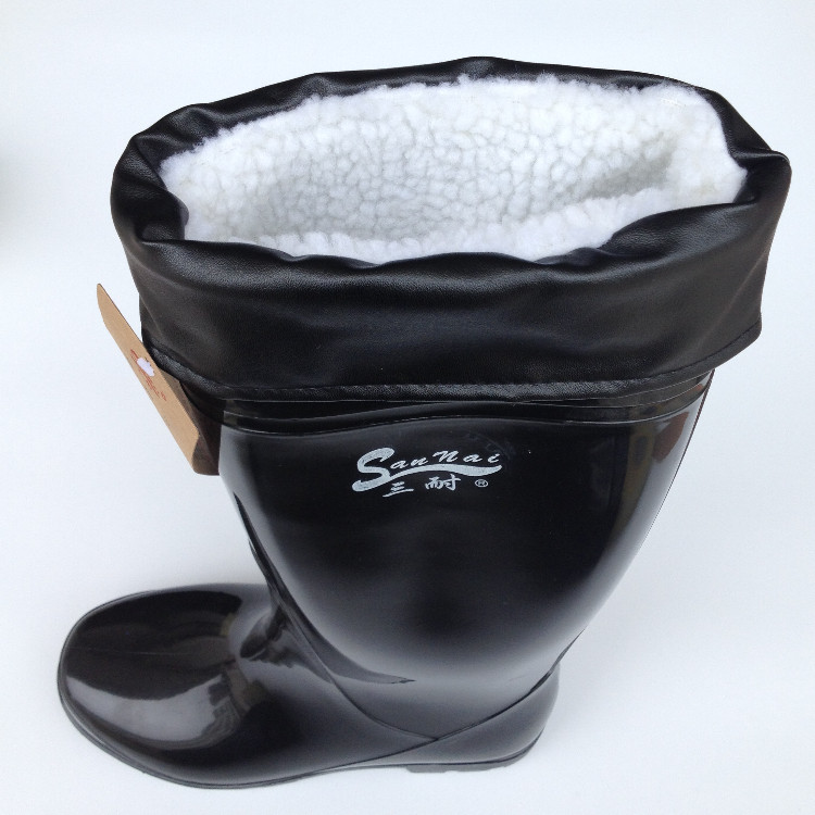 Three Resistant Warm Rain Shoes High Silo Plus Cotton Wool Plush Liner Men's Rain Boots Anti Slip Rubber Shoes Water Shoes Wash Fishing