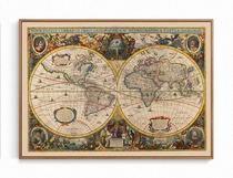 Map of the world in the age of the Great Voyage 1641 Dutch Baroque retro style geography study narration decorative painting