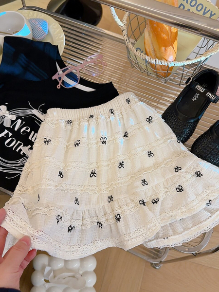 Girls' Bow Lace Cake Skirt Summer New Style Kidsren's Fashionable and Versatile Baby Short Skirt A-Line Skirt — 4