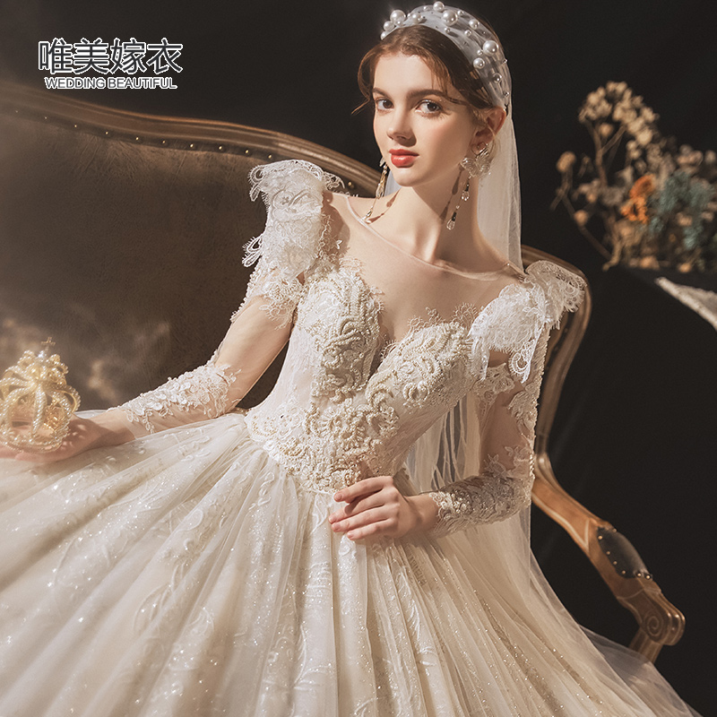 Wedding dress 2022 new bride Sen series dream temperament luxury retro French simple atmosphere luxury trailing main yarn