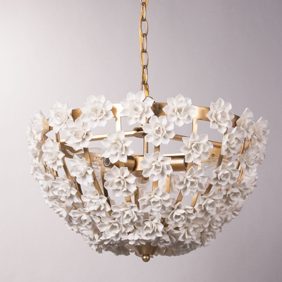 European-style villa living room chandelier ceramic petals fresh decorative lighting master bedroom princess room branch-shaped wrought iron chandelier
