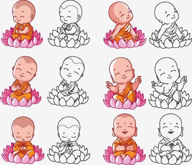 Buddha painting Happy little monk drawing gold color pencil hand-drawn white drawing DIY decompression graffiti coloring