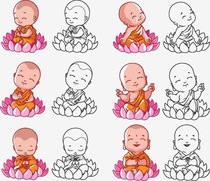 Buddha painting Happy little monk drawing gold color pencil hand-drawn white drawing DIY decompression graffiti coloring