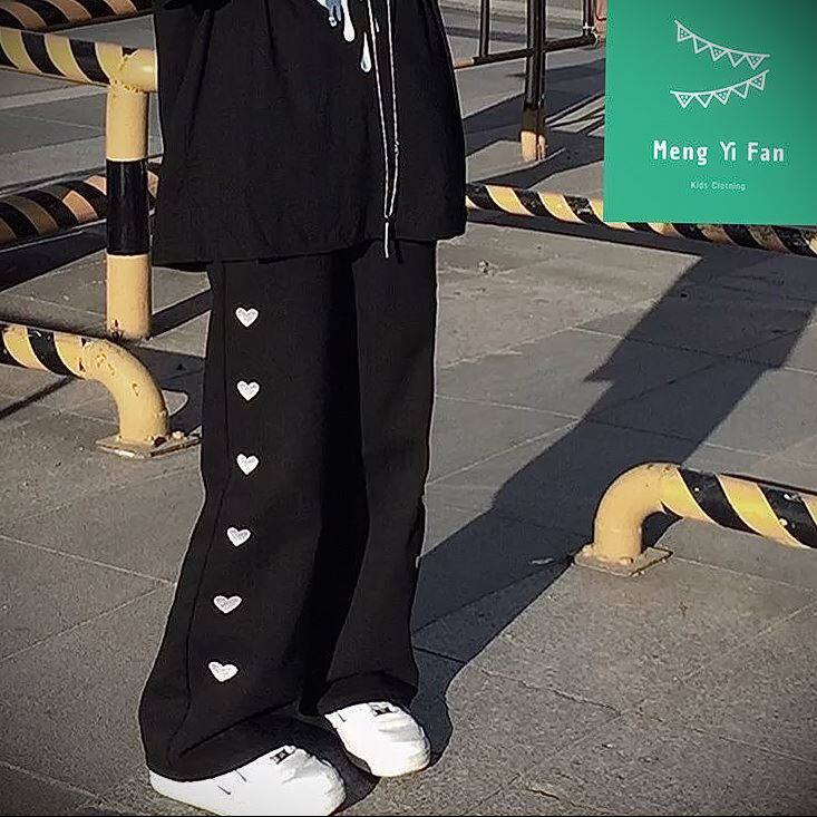 Han edition in love printing casual pants female autumn and winter new high waist and thin casual straight legs long pants tide