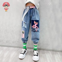 Girl Jeans Spring Autumn Clothing 2022 New Ocean Air Pants Children CUHK Loose Kharen Pants Tide Casual Long Pants