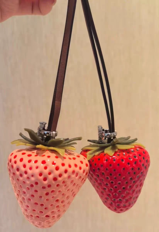 Tb Strawberry Pendant, Celebrity Style Bag Pendant, Sweet Strawberry Cute Ornament, Faux Leather, Handmade