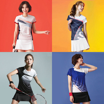 Korean badminton clothes womens 21 suits Mens short-sleeved quick-drying sportswear tennis clothes competition uniform printing