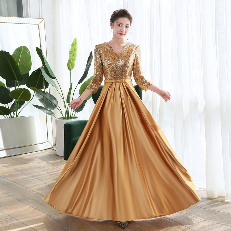 New Style Choir Performance Dress for Women, Long Skirt for Hosting Banquets, Middle-Aged and Elderly Choir Conductor Sequin Slimming Evening Dress New Style Choir Performance Dress for Women, Long Skirt for Hosting Banquets, Middle-Aged and Elderly Choir Conductor Sequin Slimming Evening Dress