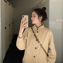 Spring 2021 new popular cold wind womens senior sense light cooked wind tooling wind polo collar dress
