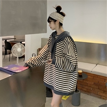 2021 new small chic harbor taste shawl striped with long style high level sensations spring and autumn thinness and cloths