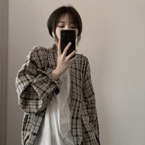 Spring clothing 2022 new advanced senses Dont make a retro blouse design feel light and luxurious crowd fried street Plaid Shirt Woman