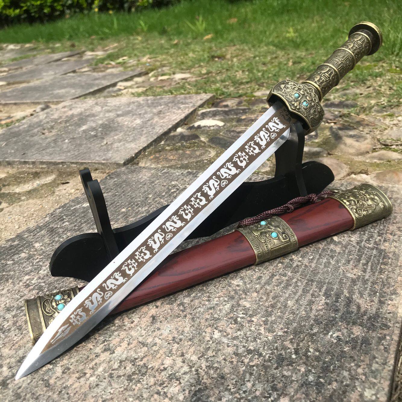 Dragon Springs City Stainless Steel Knife Sword Full Metal Short Sword Town House Treasure Sword Gold Dragon Han Sword Swing Accessories Collection Gift Unopened Blade