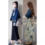 Джинсовая куртка, платье-комбинация, комплект без рукавов, изысканный стиль