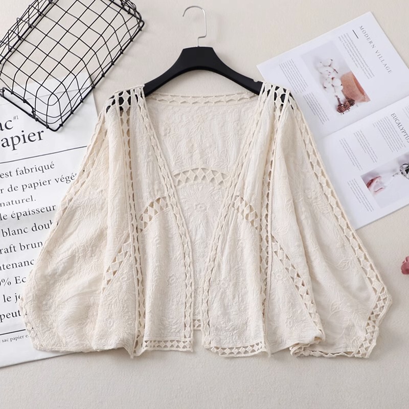 Ethnic Style Retro Bohemian Style Outerwear for Women, Short Jacket, Sun Protection Cardigan, Paired with Suspender Dress Top