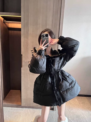 Длинный зимний пуховик с пухом, кукла, утепленная куртка, большой размер, средней длины, коллекция 2023, новая коллекция, кукольный воротник