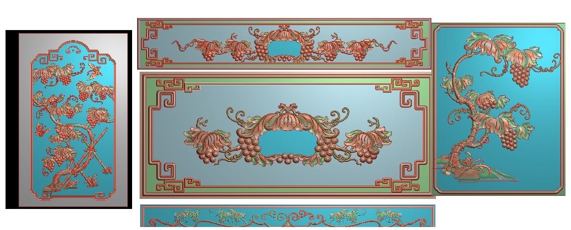 Fine carving picture Grape TV cabinet fine carving picture relief picture Grape door panel fine carving picture 9