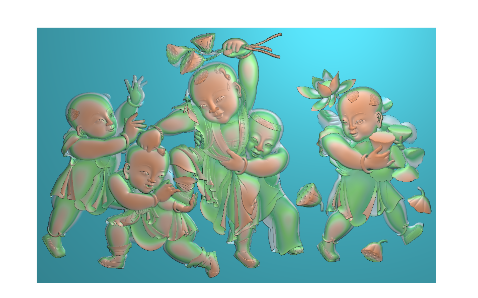 Design drawing Five sons taking lotus and five sons Dengke finely carved figure Five sons picking lotus finely carved figure relief figure 11