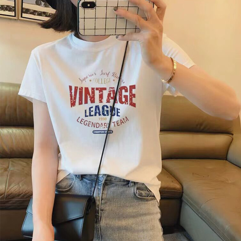 European Station 2026 Summer New Style Half-High Collar Loose Short-Sleeved Cotton T-Shirt for Women, White Hot-Selling Versatile Half-Sleeve Top