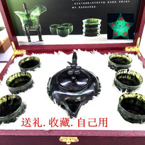 Jiuquan Luminous Cup Snake Pattern Jade Wushan Mandarin Duck Jade Qilian Ink Jade Bamboo Cup Plum Blossom Pot Tea Set Wine Set