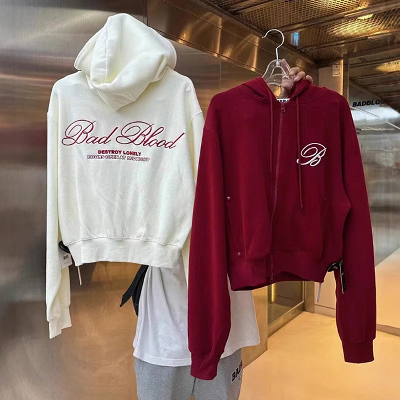 Korean Badblood American-Style Sweatshirt for Women, Embroidered Lazy Style Hoodie, Red Niche Loose Casual Jacket, Trendy Korean Badblood American-Style Sweatshirt for Women, Embroidered Lazy Style Hoodie, Red Niche Loose Casual Jacket, Trendy