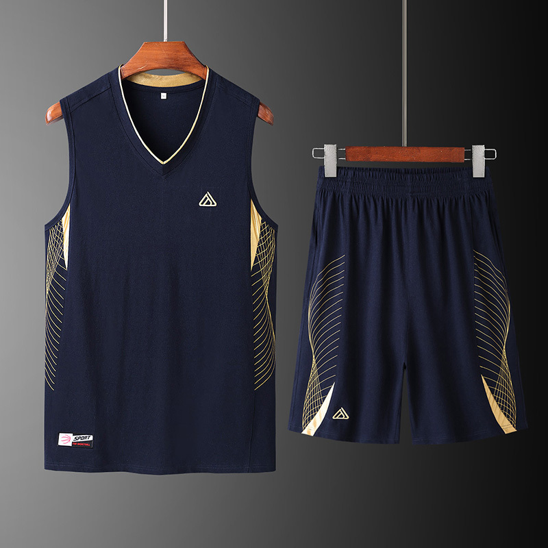 Summer Thin Men's Sleeveless Sports Suit Dad's Loose Vest Shorts Running Basketball Suit Two-Piece Set