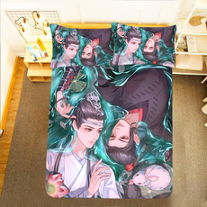 Простыни, Комплекты 古风美男魔道祖师床单被套魏无羡蓝忘机四件套腐女周边床上用品