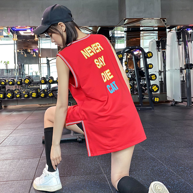 Lanwen net red sports basketball vest women wear long sleeveless fitness clothes running T-shirt loose yoga clothes thin