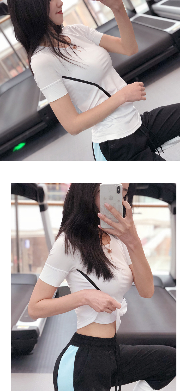 纹 Áo thun nữ tay ngắn nhanh khô thoáng khí mùa hè chạy bộ thể dục yoga co giãn Nửa tay áo bó sát áo thun gym nam