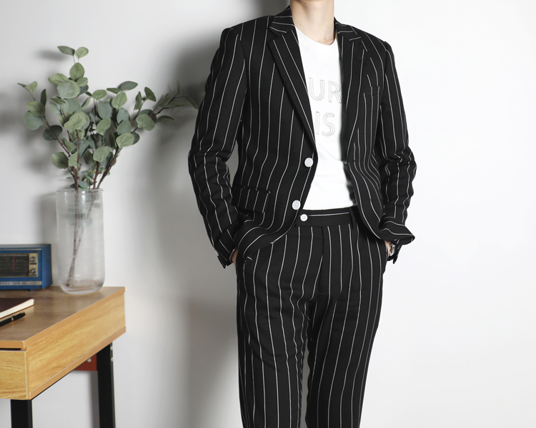 BIGGEZI British high street thin slim slim suit suit black sọc dọc tính khí giản dị phù hợp với hai mảnh - Suit phù hợp vest nam đẹp