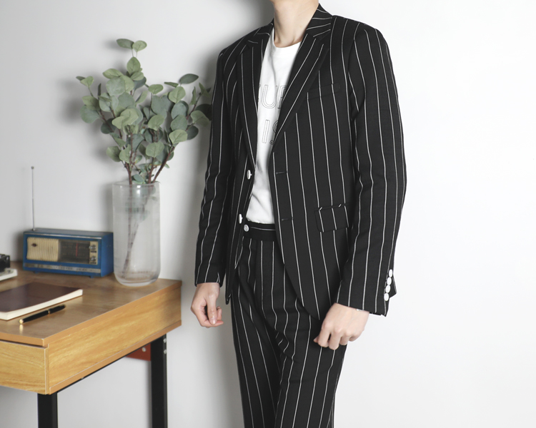 BIGGEZI British high street thin slim slim suit suit black sọc dọc tính khí giản dị phù hợp với hai mảnh - Suit phù hợp vest nam đẹp