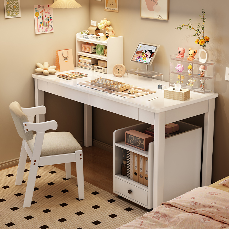 Solid Wood Computer Desk, Simple Narrow Desk, Home Bedroom Student Writing Desk with Drawer, Modern Simple Study Table