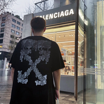 Vicxx produced OW style water drops dissolved splashing ink gradient Arrow Printing Tide brand loose round neck short sleeve T-shirt men