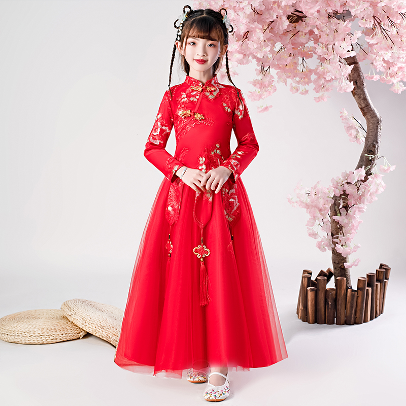 Children's Hanfu girls' ancient costume fairy clothes super fairy little girl Chinese style ancient style foreign style long-sleeved Tang suit cheongsam autumn