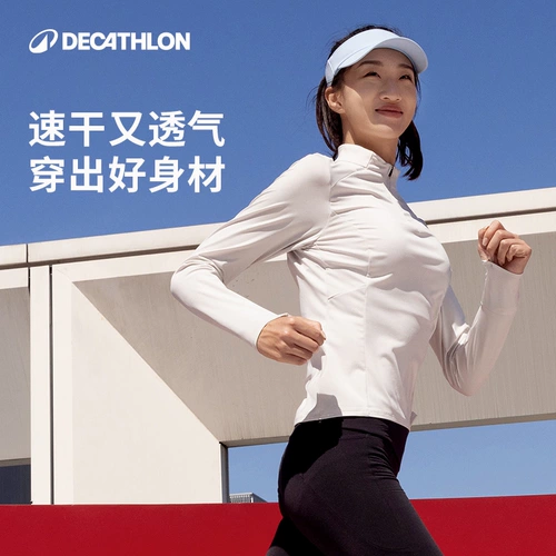 Decathlon полумолния 𫔀быстросохнущая сухая одежда для женщин, осенние спортивные топы с длинными рукавами, футболка, новая одежда для бега, одежда для фитнеса SAL4